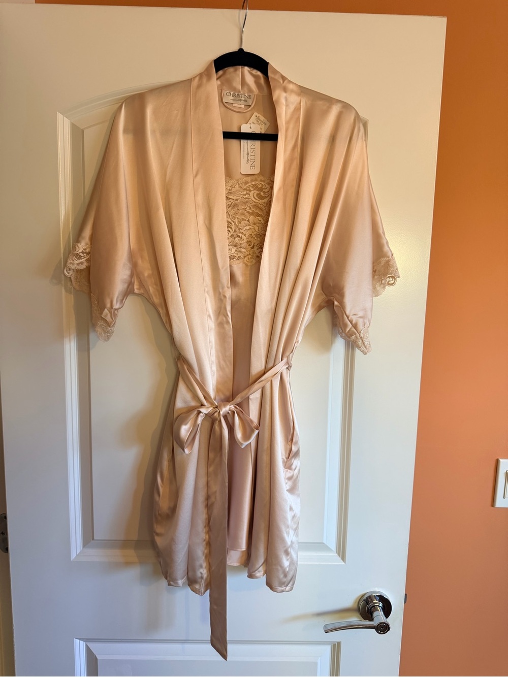 Christine Lingerie Lace Trim Silk Chemise and Robe Set - Blush Pink
